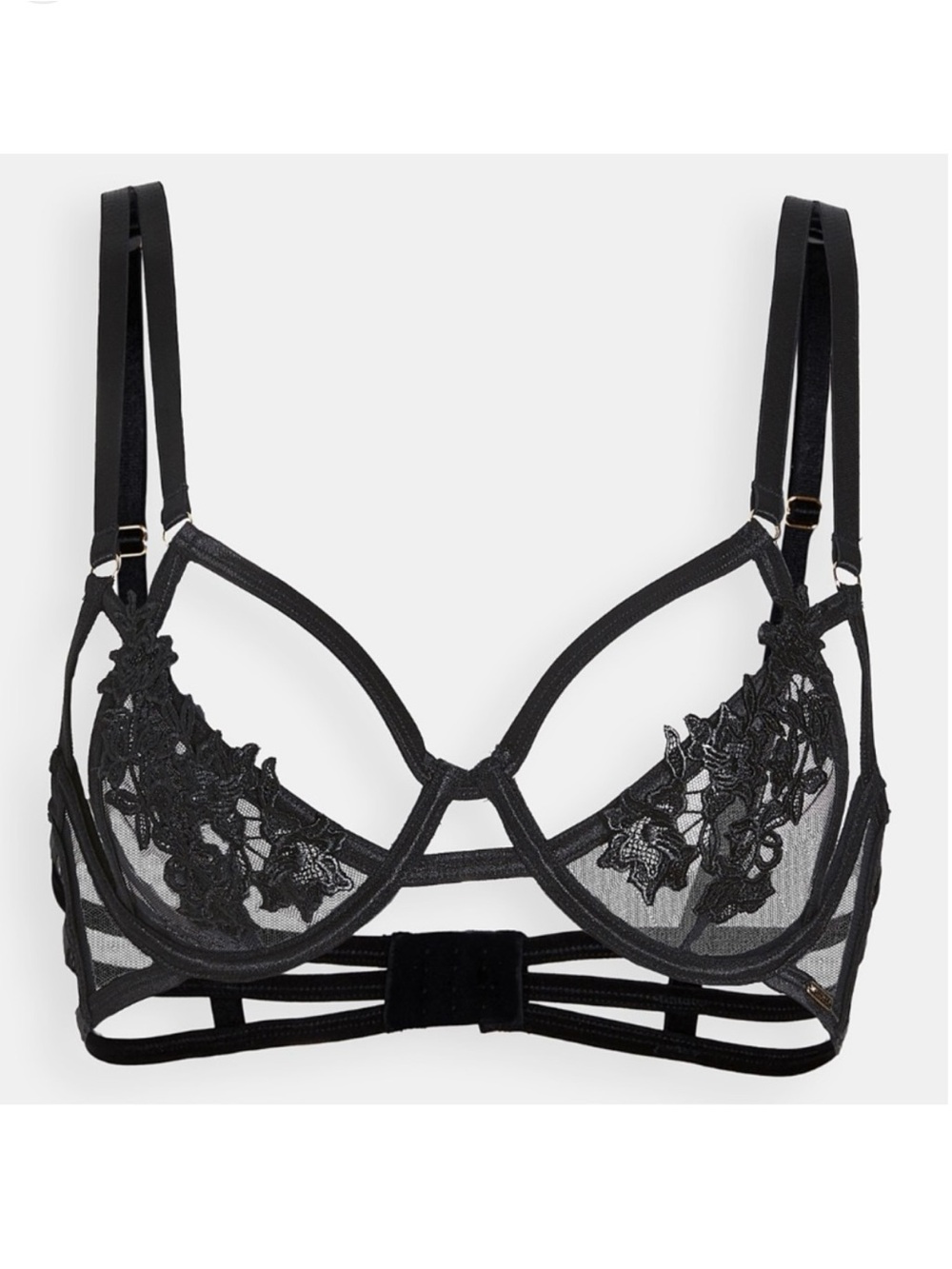 Bluebella Sienna Black Sheer Floral Appliqué Underwire Bra 30D